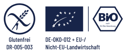 Glutenfrei-Symbol, EU-Bio-Logo und Deutsches Bio-Siegel für BIONADE Litschi 